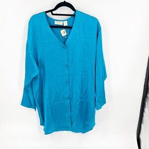 VINTAGE VICTORIA'S SECRET DEADSTOCK SILK NIGHTSHIRT TEAL‎ SIZE P SMALL
